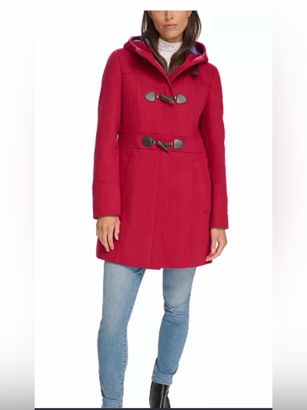 Tommy Hilfiger Women's burgundy Hooded Toggle Pea Coat